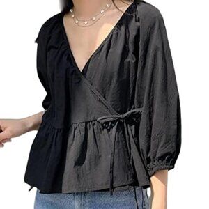 Elegant Black Wrap Blouse